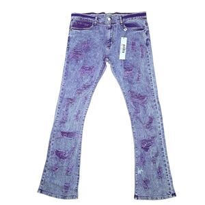Golden Men’s 32 Purple Stacked Skinny Flare Jeans NWT Distressed